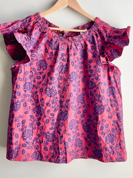 Mud Pie Tops - Mud Pie Redish Pink Floral Print Ruffle Sleeve Blouse